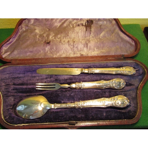 69 - Regency Solid Silver Mounted Childs Knife Fork and Spoon Set Contained within Presentation Box