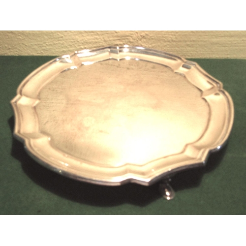 71 - Solid Silver Shaped Form Salver with Four Shaped Supports to Base Approximately 7 Inches Diameter