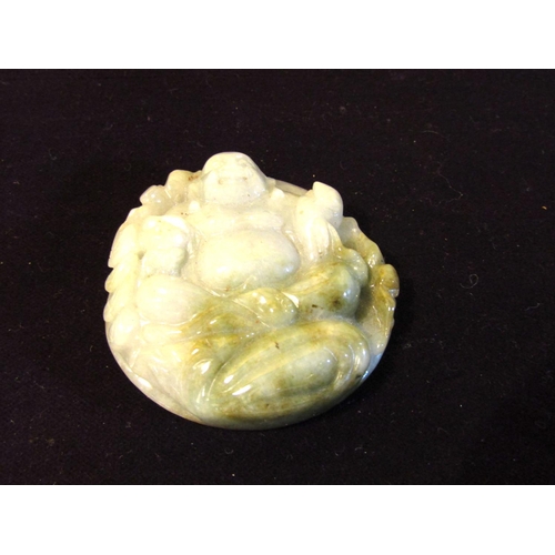 74 - Carved Oriental Jade Pendant Circular Form Depicting Seated Buddha Approximately 2 Inches Diameter