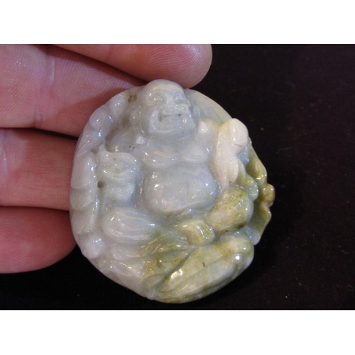 74 - Carved Oriental Jade Pendant Circular Form Depicting Seated Buddha Approximately 2 Inches Diameter