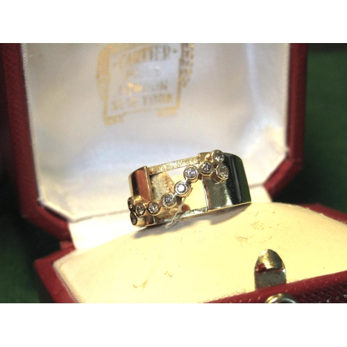 78 - Ladies 14 Carat Gold Tapered Wide Band Ring Set with 10 Collett Brilliant Cut Diamonds with Domed Sq... 