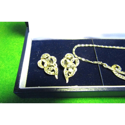 83 - Solid Silver Ladies Necklace with Marcasite Decoration of Bright Colour and Matching Pair of Earring... 