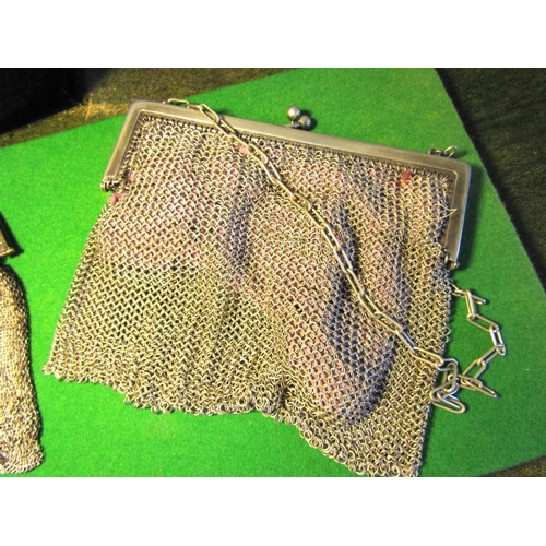 84 - Two Ladies Vintage Chainmail Evening Purses with Silver Clasps and a Wide Metal Beadwork Belt Three ... 