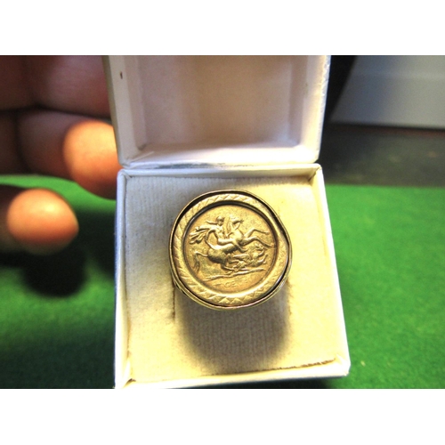 85 - 9 Carat Gold Half Sovereign Ring Mount with Inset Saint George and the Dragon Coin Ring Shank with L... 