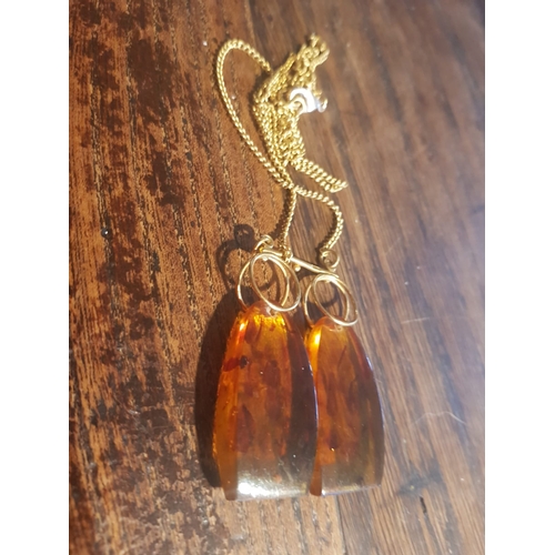 615 - Vintage Amber Necklace on Gold Filled Chain Approximately 20 Inches Long