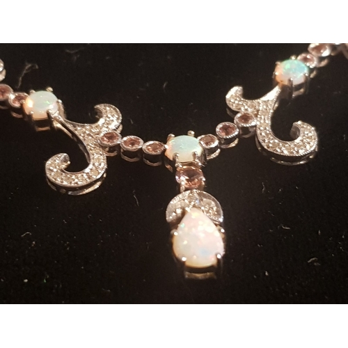 624 - 14 Carat Gold Opal Diamond and Pink Sapphire Necklace Approximately 18 Inches Long contained within ... 