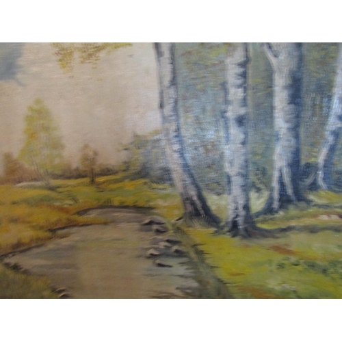 1013 - Woodland Scene Oil on Canvas Approximately 26 Inches High x 34 Inches Wide Signed Indistinctly Lower... 