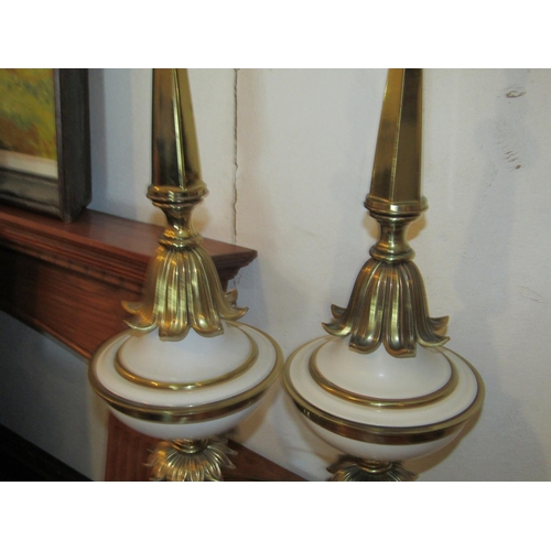 1020 - Pair of Cast Brass Urn Form Slender Table Lamps of Tall Size Finely Detailed Each Approximately 30 I... 