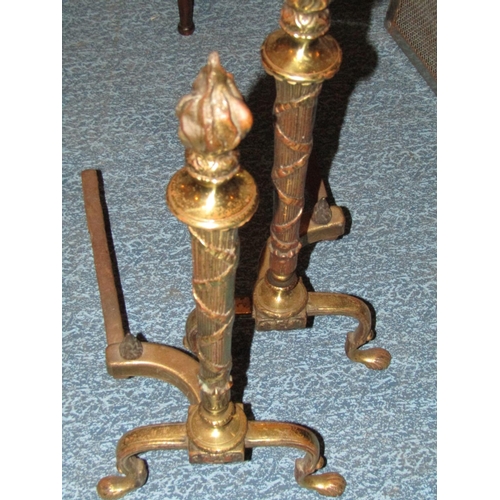 1032 - Pair of Flame Motif Antique Fire Ends Each Approximately 14 Inches High