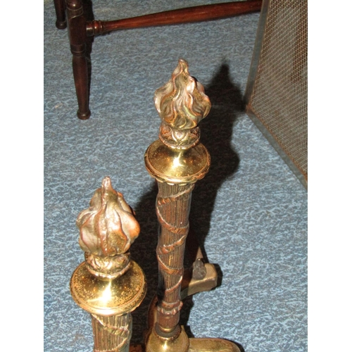 1032 - Pair of Flame Motif Antique Fire Ends Each Approximately 14 Inches High