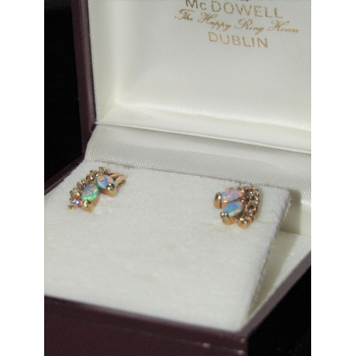 1033 - Pair of 18 Carat Gold Opal and Diamond Decorated Ladies Earrings with Good Pinfire