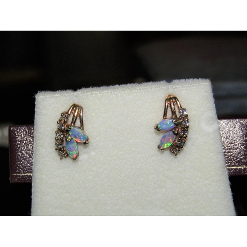 1033 - Pair of 18 Carat Gold Opal and Diamond Decorated Ladies Earrings with Good Pinfire