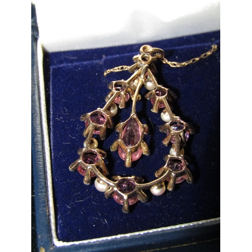 1035 - Amethyst, Diamond and Sea Pearl 9 Carat Gold Mounted Ladies Necklace Pendant with 9 Carat Gold Chain