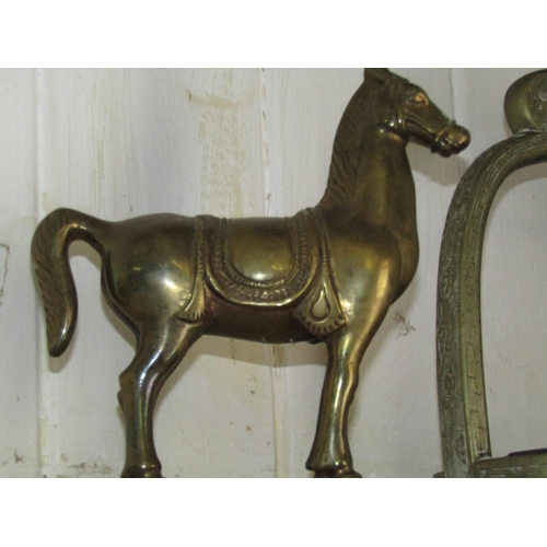 1056 - Three Cast Brass Equine Motif Items Tallest Approximately 8 Inches High