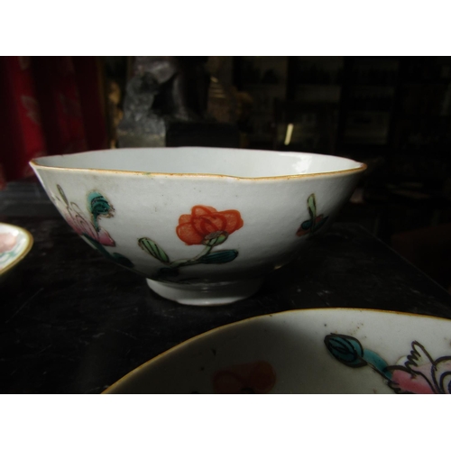 1074 - Two Chinese Dishes Each Approximately 5 Inches Diameter and Chinese Bowl Approximately 5 Inches Diam... 