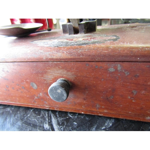 1076 - Victorian Chemist Shop Weighing Scales with Mahogany Base and Contents contained within Approximatel... 