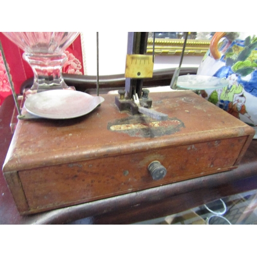 1076 - Victorian Chemist Shop Weighing Scales with Mahogany Base and Contents contained within Approximatel... 