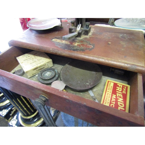 1076 - Victorian Chemist Shop Weighing Scales with Mahogany Base and Contents contained within Approximatel... 