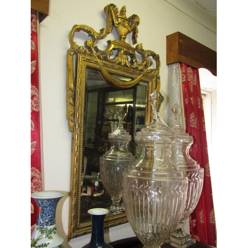 1082 - Carved Giltwood Wall Mirror with Upper Urn Motif and Swag Decoration Approximately 3ft 4 Inches High... 