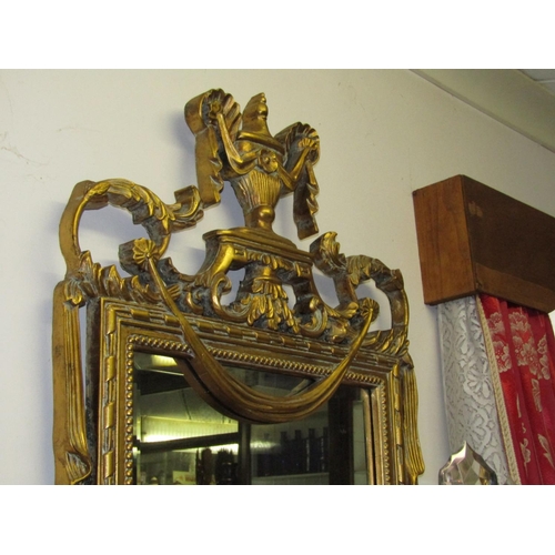 1082 - Carved Giltwood Wall Mirror with Upper Urn Motif and Swag Decoration Approximately 3ft 4 Inches High... 