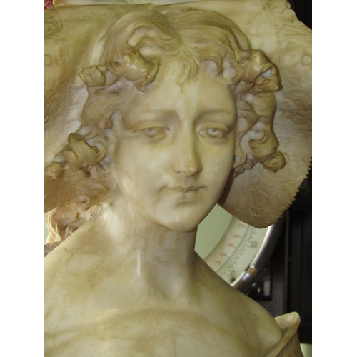 1083 - Antique Carved Marble Sculpture of Lady with Hat resting on Carved Marble Pedestal Ormolu Mounted Ap... 