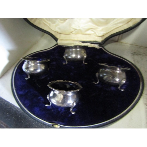 1094 - Set of Four Solid Silver Cruets Antique contained within Original Presentation Case