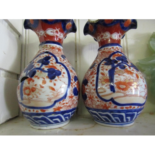 1100 - Pair of Antique Imari Vases of Shaped Form Each Approximately 8 Inches High