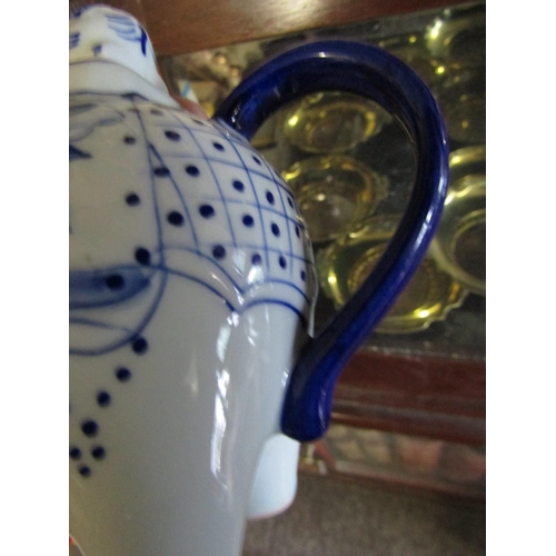 1108 - Elephant Motif Blue and White Porcelain Teapot with Handle Good Original Condition Approximately 6 I... 