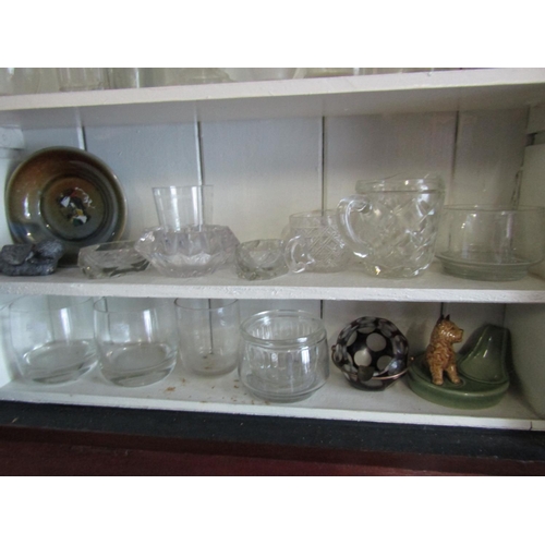 1129 - Three Shelves Various Crystal Items contained within Chemist Shop Cabinet