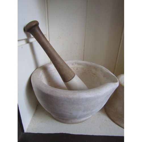 1148 - Antique Marble Mortar and Pestle Approximately 5 Inches High of Shaped Form