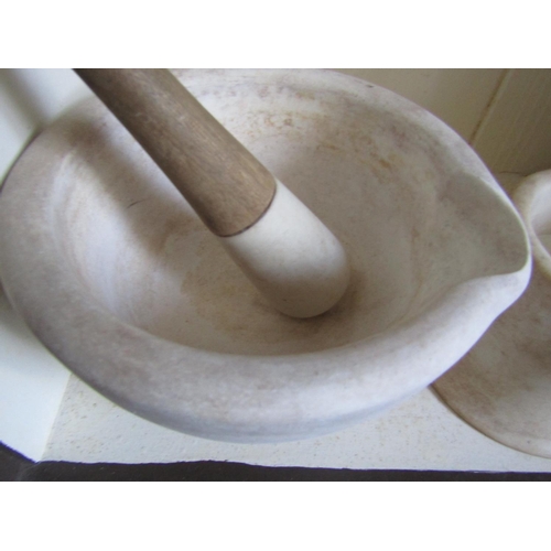 1148 - Antique Marble Mortar and Pestle Approximately 5 Inches High of Shaped Form