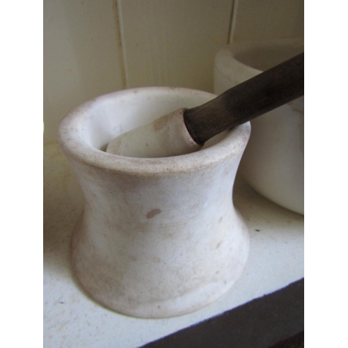 1149 - Antique Marble Shaped Form Mortar and Pestle Approximately 5 Inches High