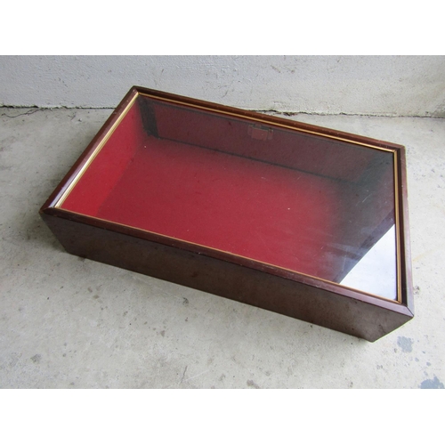 1152 - Counter Top Glazed Display Case with Gilt Slip Inset, Red Lined Interior and Lock & Key 2ft Wide App... 