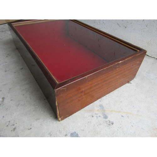 1152 - Counter Top Glazed Display Case with Gilt Slip Inset, Red Lined Interior and Lock & Key 2ft Wide App... 