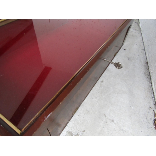 1152 - Counter Top Glazed Display Case with Gilt Slip Inset, Red Lined Interior and Lock & Key 2ft Wide App... 