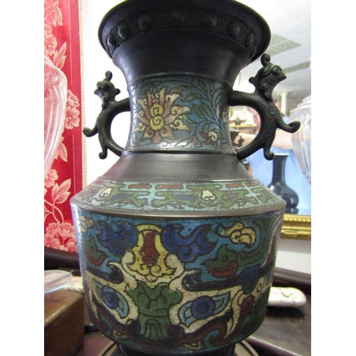 1155 - Bronze Cloisonn Decorated Urn with Twin Side Handles Now converted for Use as Table Lamp Approximat... 