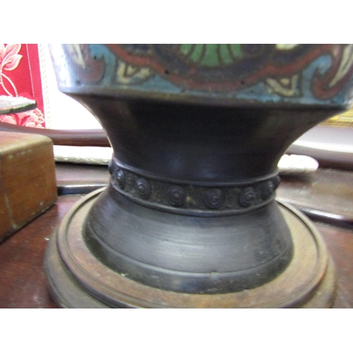 1155 - Bronze Cloisonn Decorated Urn with Twin Side Handles Now converted for Use as Table Lamp Approximat... 