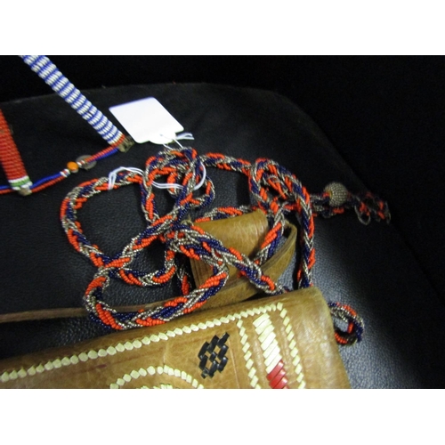 1160 - Old American Indian Bead Work Decorated Leather Medicine Satchel with Beadwork Items Three in Lot