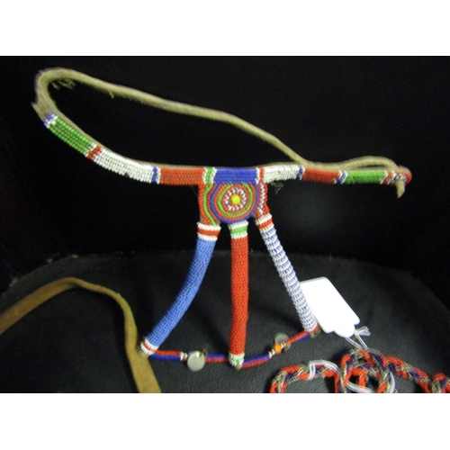 1160 - Old American Indian Bead Work Decorated Leather Medicine Satchel with Beadwork Items Three in Lot