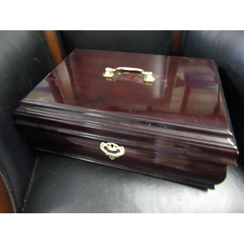 1162 - Mahogany Shaped Form Jewellery Box with Brass Swan Neck Handle Approximately 14 Inches Wide x 6 Inch... 