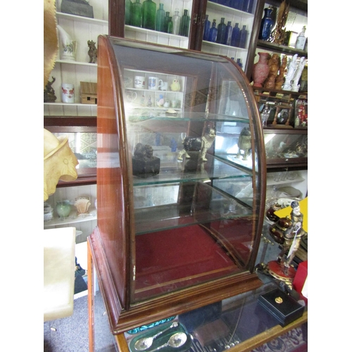 1163 - Victorian Mahogany Shaped Form Shop Counter Top Display Cabinet with Glass Shelf Interior Approximat... 