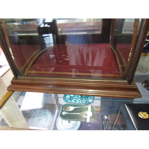 1163 - Victorian Mahogany Shaped Form Shop Counter Top Display Cabinet with Glass Shelf Interior Approximat... 