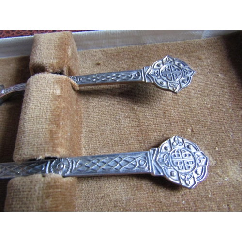 1170 - Antique Solid Silver Presentation Knife and Spoon Celtic Revival Motifs contained within Original Pr... 