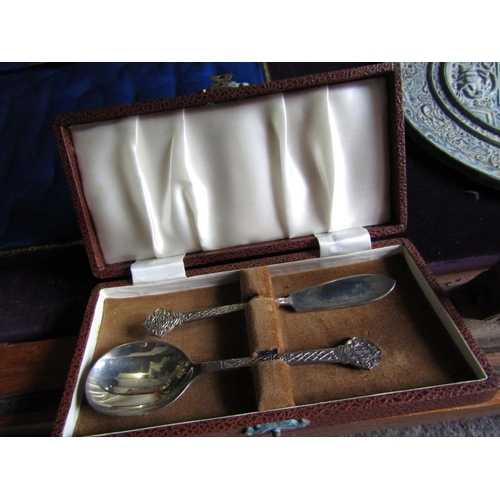 1170 - Antique Solid Silver Presentation Knife and Spoon Celtic Revival Motifs contained within Original Pr... 