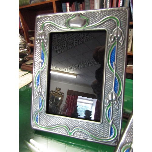 1181 - Pair of Solid Silver Mounted Photograph Frames with Art Nouveau Enamel Decoration Each Approximately... 