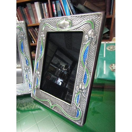 1181 - Pair of Solid Silver Mounted Photograph Frames with Art Nouveau Enamel Decoration Each Approximately... 