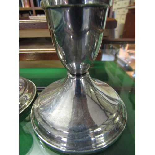 1187 - Pair of Antique Solid Silver Candle Rests of Pedestal Form Each Approximately 4 Inches High