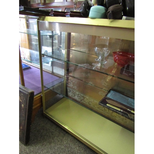 1195 - Vintage Brass Mounted Shop Display Counter Glazed Front with Sliding Doors to Verso Approximately 4f... 