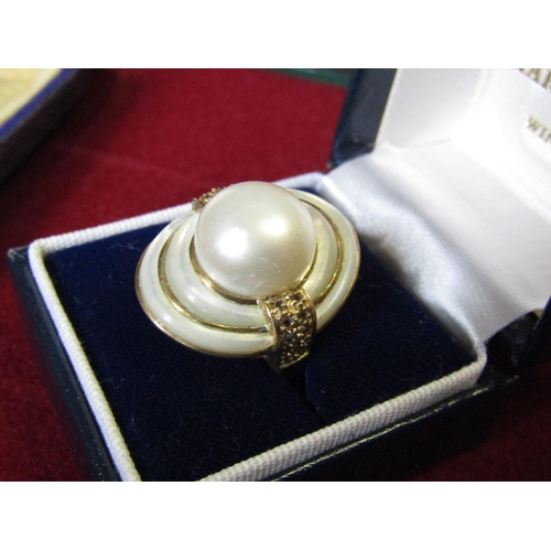 120 - Pearl Centrestone Ladies Ring with Mother of Pearl Shell Outer Decoration Mounted on 9 Carat Gold