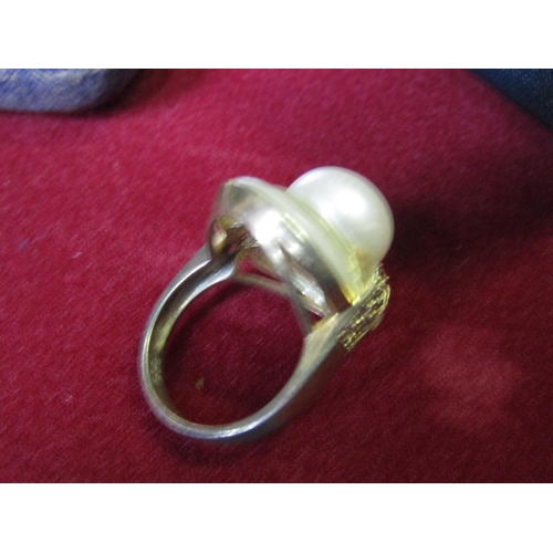 120 - Pearl Centrestone Ladies Ring with Mother of Pearl Shell Outer Decoration Mounted on 9 Carat Gold